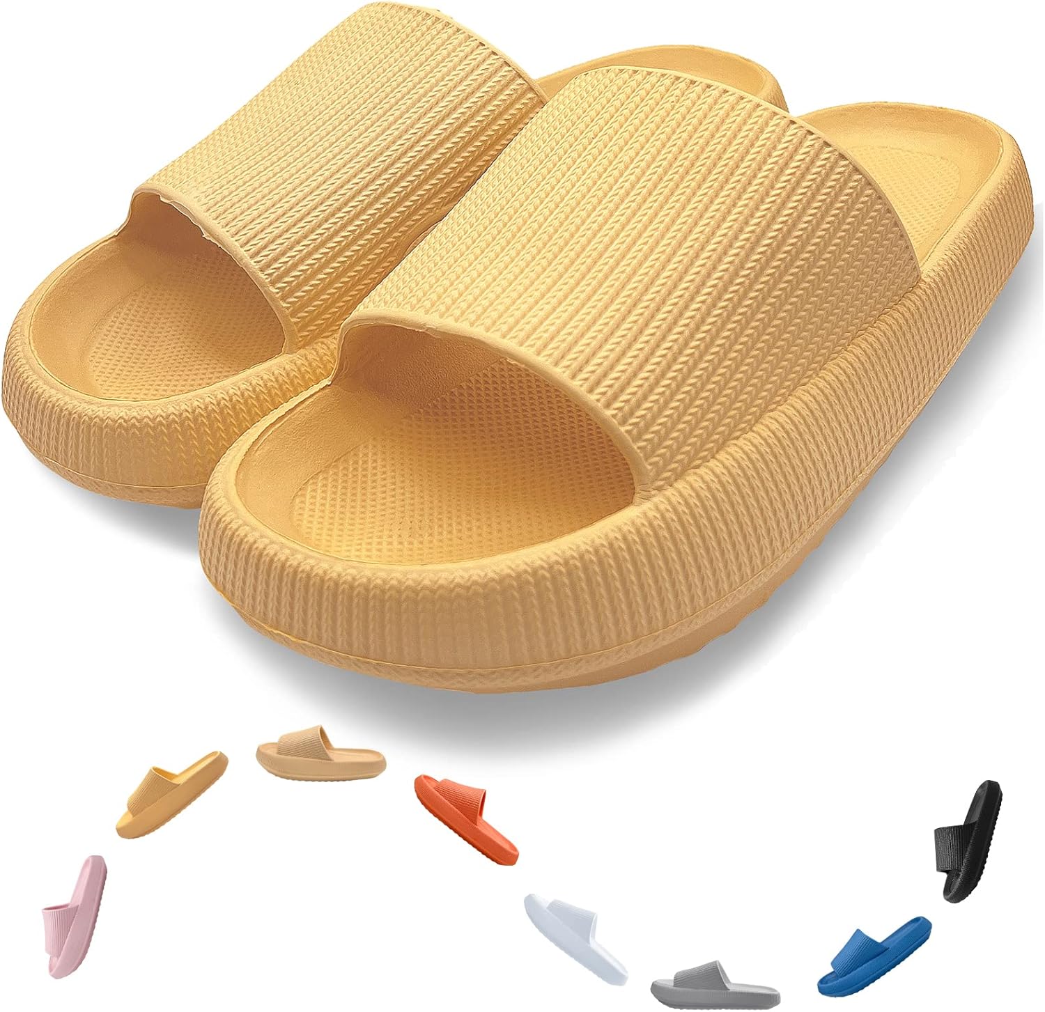 

Тапочки-подушки AOKADUTE для женщин и мужчин, с толстой подошвой, для дома и улицы, массажные, EVA, противоскользящие, быстросохнущие, с открытым носком, для спа, ванны и бассейна, желтый