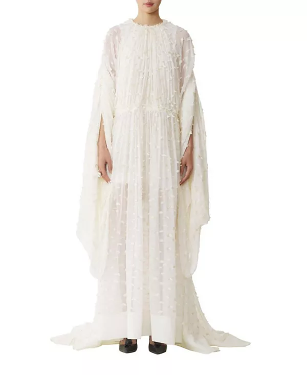 

Длинное платье из шелка с узором «плюметис» Lanvin, белый