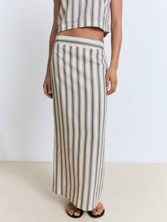 

Юбка Fred Stripe из чистого льна Mango, Light Beige