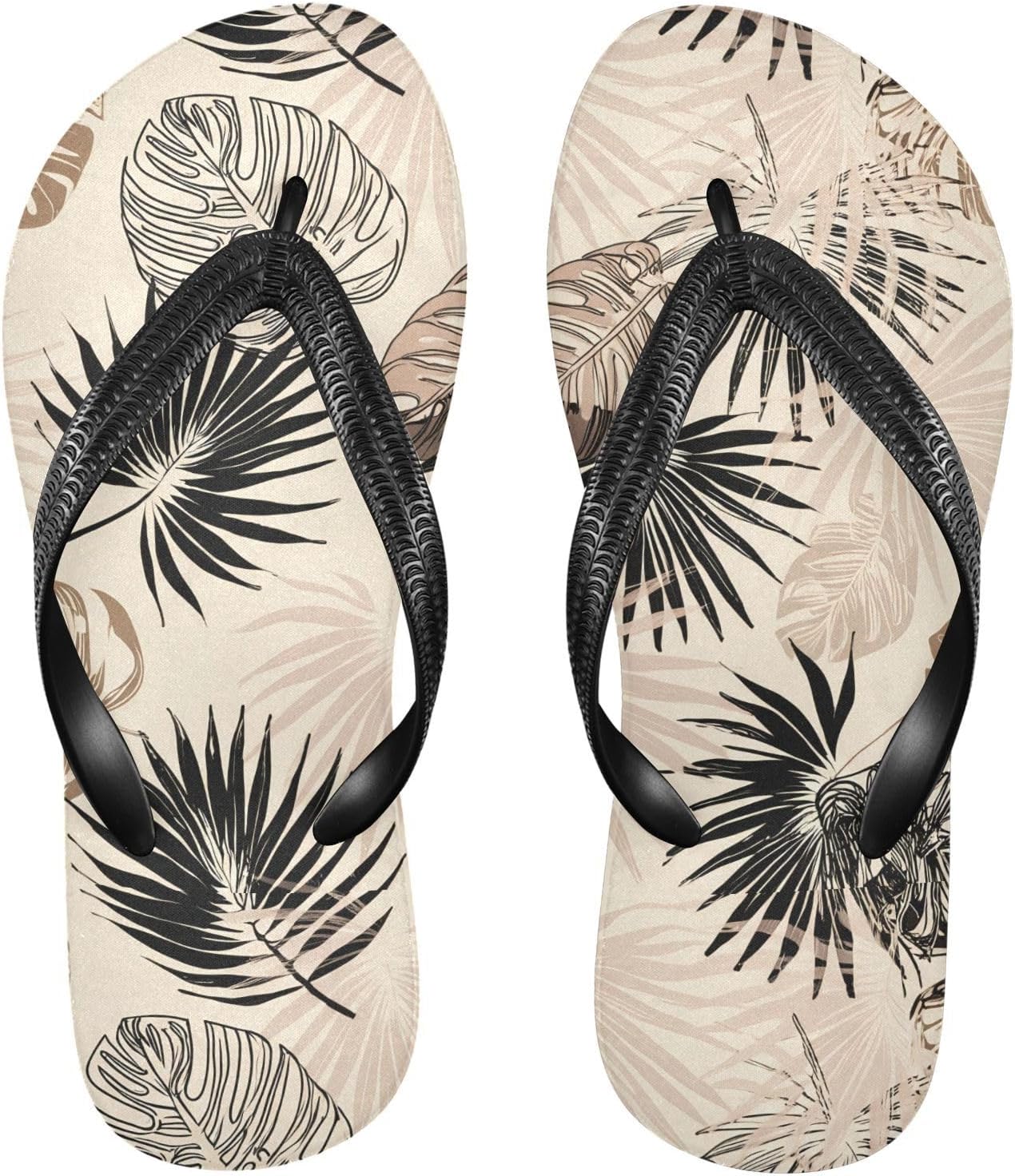 

Женские и мужские шлепанцы с листьями монстеры, бежевые пляжные резиновые тапочки с противоскользящей подошвой для душа и летней прогулки Sinestour