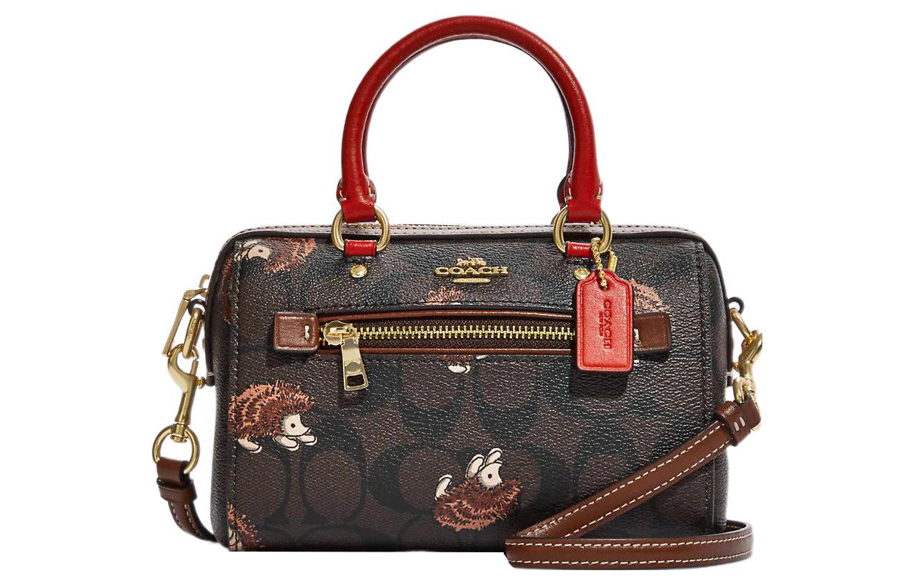 

Rowan Искусственная Кожа Бостонская Сумка Женская Сумка Через Плечо Маленький Размер Коричневый и Черный COACH