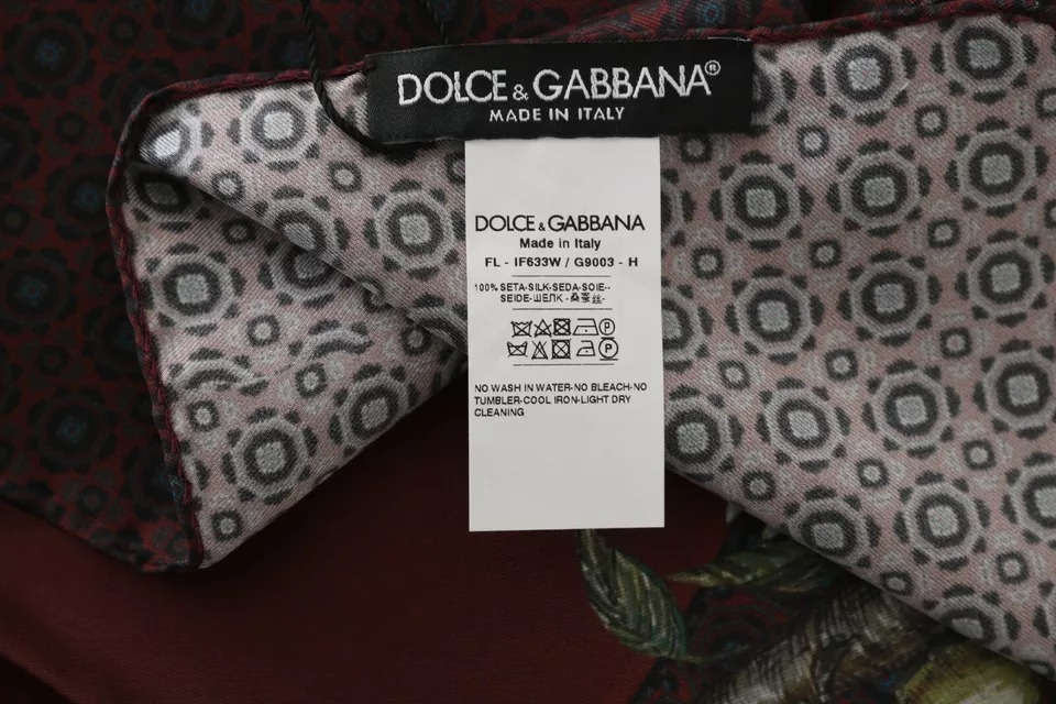 Бордовый 100% шелковый цветочный женский шарф-обертка Dolce & Gabbana — фото 4