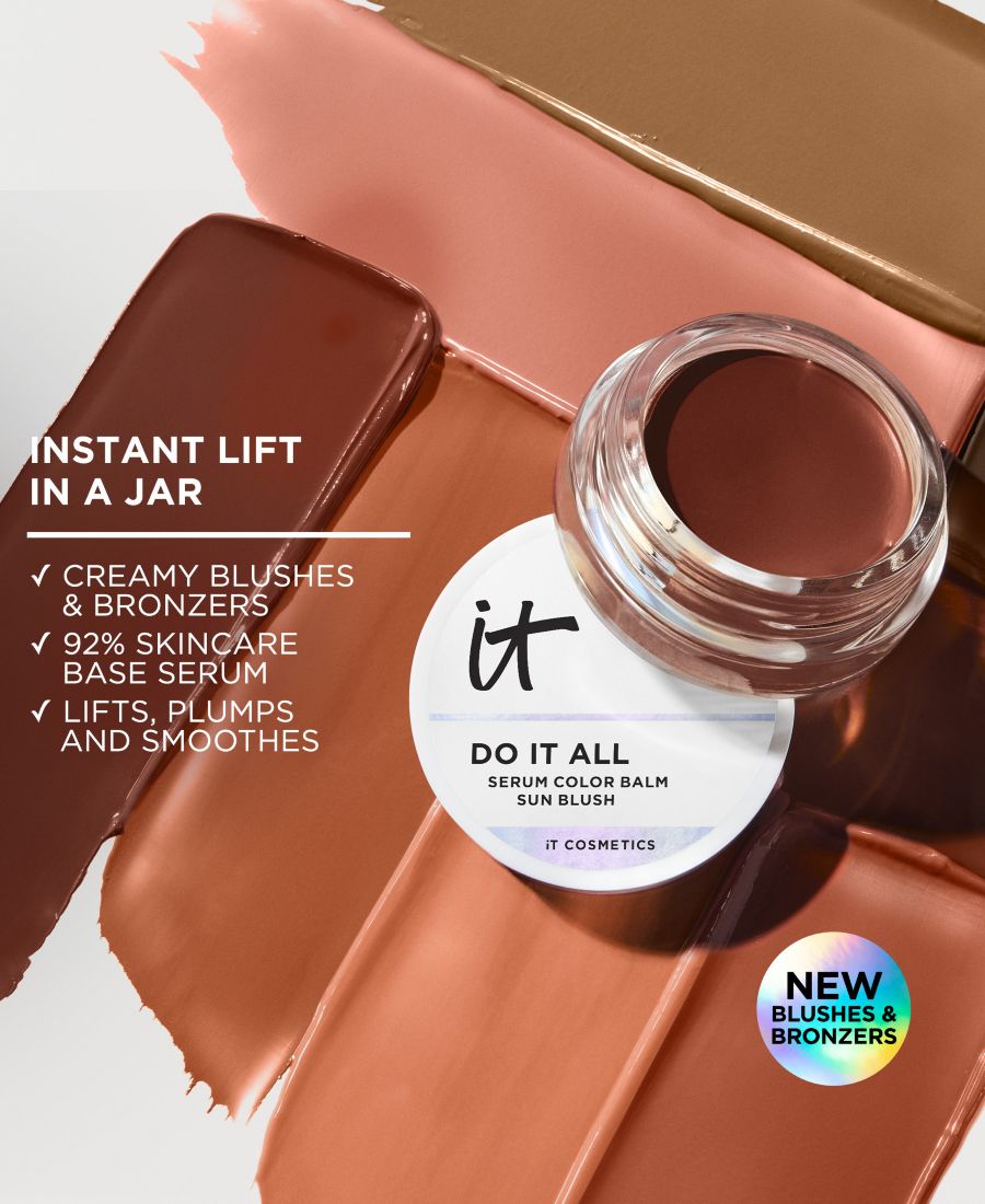 Сыворотка-бальзам для волос Do It All, солнцезащитный крем-бронзер IT Cosmetics, цвет deep terracotta — фото 2