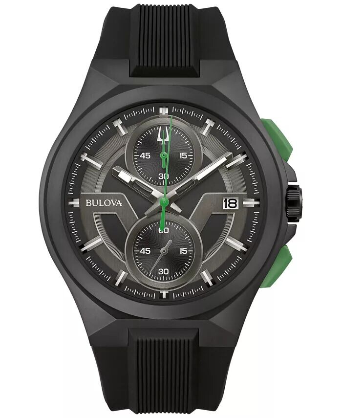 

Мужские часы с хронографом Maquina, черный силиконовый ремешок, 46 мм Bulova