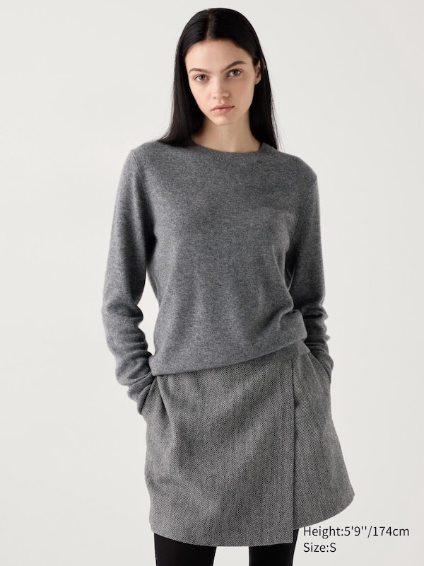 

Кашемировый джемпер с круглым вырезом Uniqlo, серый