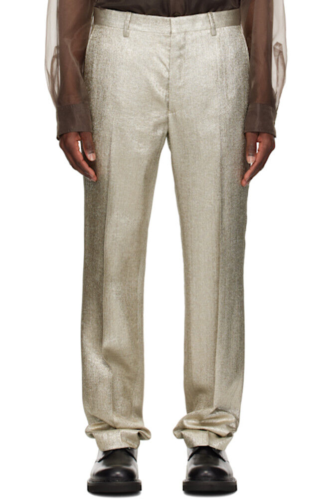 

Брюки из серебристой ткани ламе Dries Van Noten