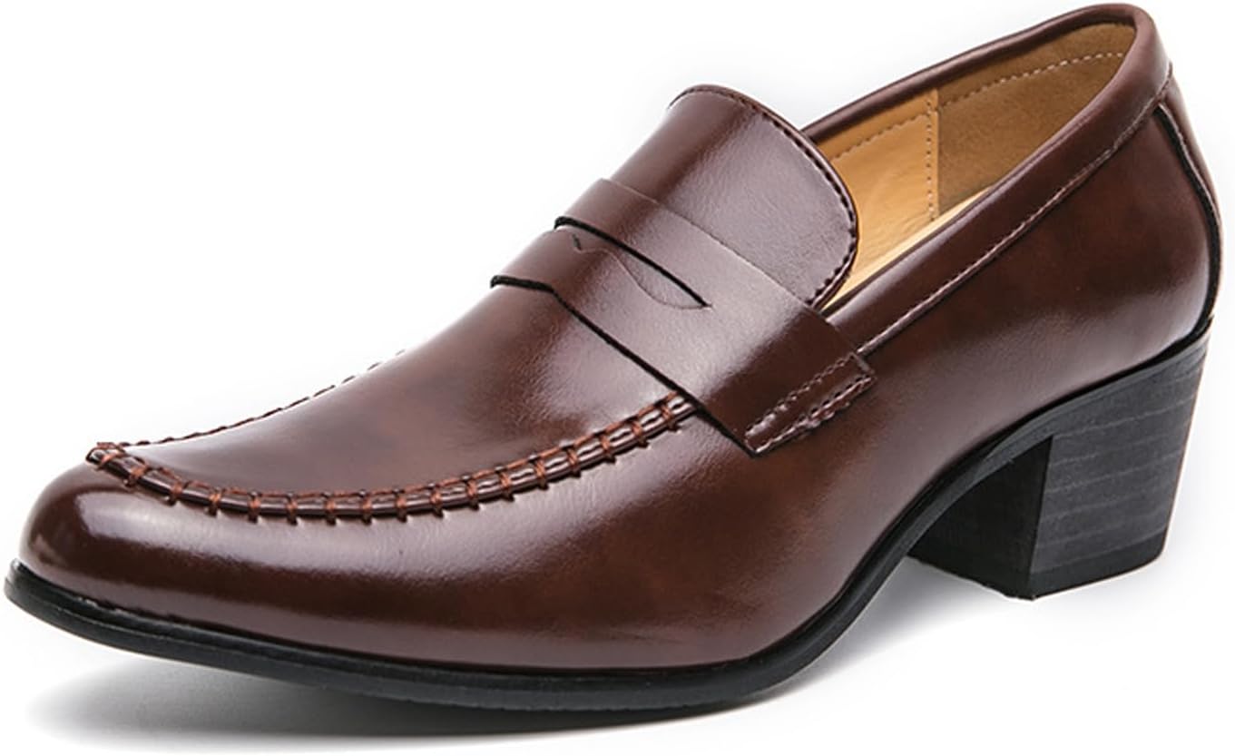 

Мужские кожаные формальные лоферы на среднем каблуке с заостренным носком, ручной работы, с устойчивым толстым каблуком, без скольжения, низкие, на каждый день, бизнес, для работы, вечеринки, свадьбы, офиса Fifilapin, коричневый