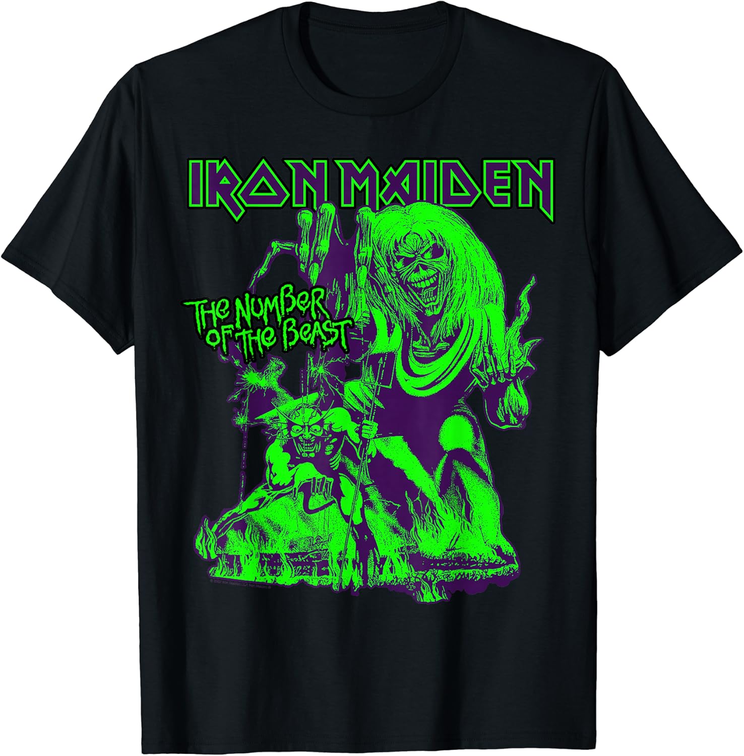 

Хэллоуинская зелено-черная футболка Number of the Beast, черная Iron Maiden