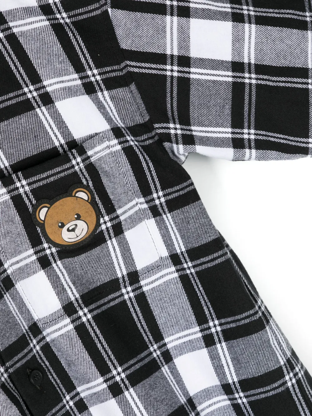 Клетчатая рубашка с капюшоном и нашивкой Teddy Bear Moschino Kids, черный — фото 3