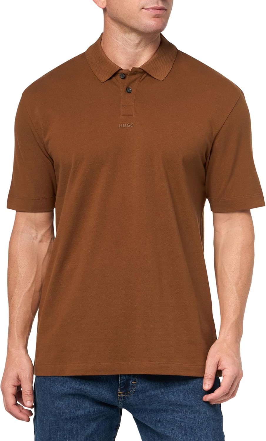 

HUGO Мужская поло с контрастным логотипом по центру, Brown Sugar, Коричневый, HUGO Мужская поло с контрастным логотипом по центру, Brown Sugar