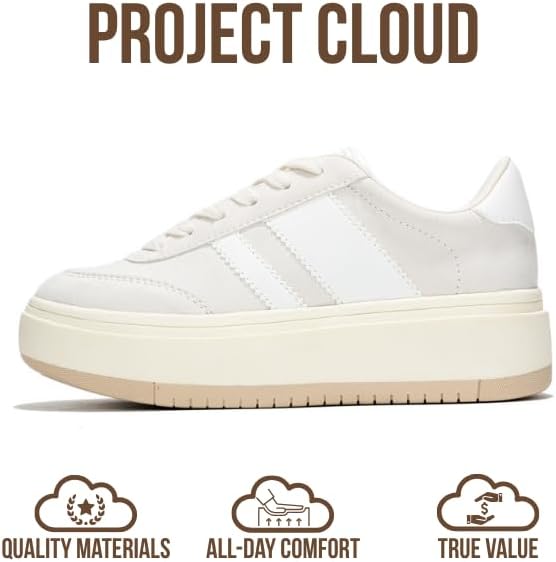 Детские модные кроссовки на платформе Project Cloud Fashion Platform Sneakers 2026- легкие кроссовки с стелькой из пены с эффектом памяти- прочные и нескользящие, на шнуровке, модные детские кроссовки на платформе (Little Nita), Offwhite — фото 4