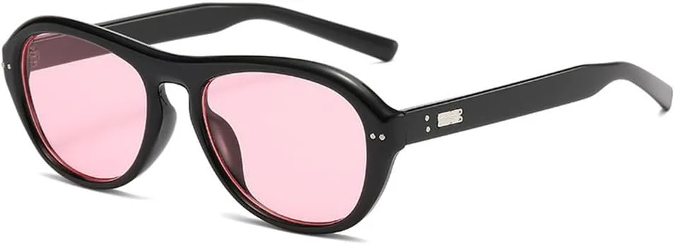 

Ретро-солнцезащитные очки-пилот для женщин с декоративными заклепками; мужские панк-очки овальной формы с защитой от УФ-излучения UV400 WNCKSQ, Black Pink