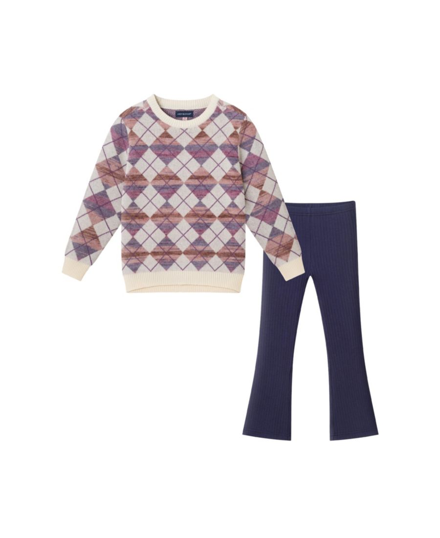 

Комплект для девочек: туника с ромбовидным узором и леггинсы-клеш Andy & Evan, Beige argyle