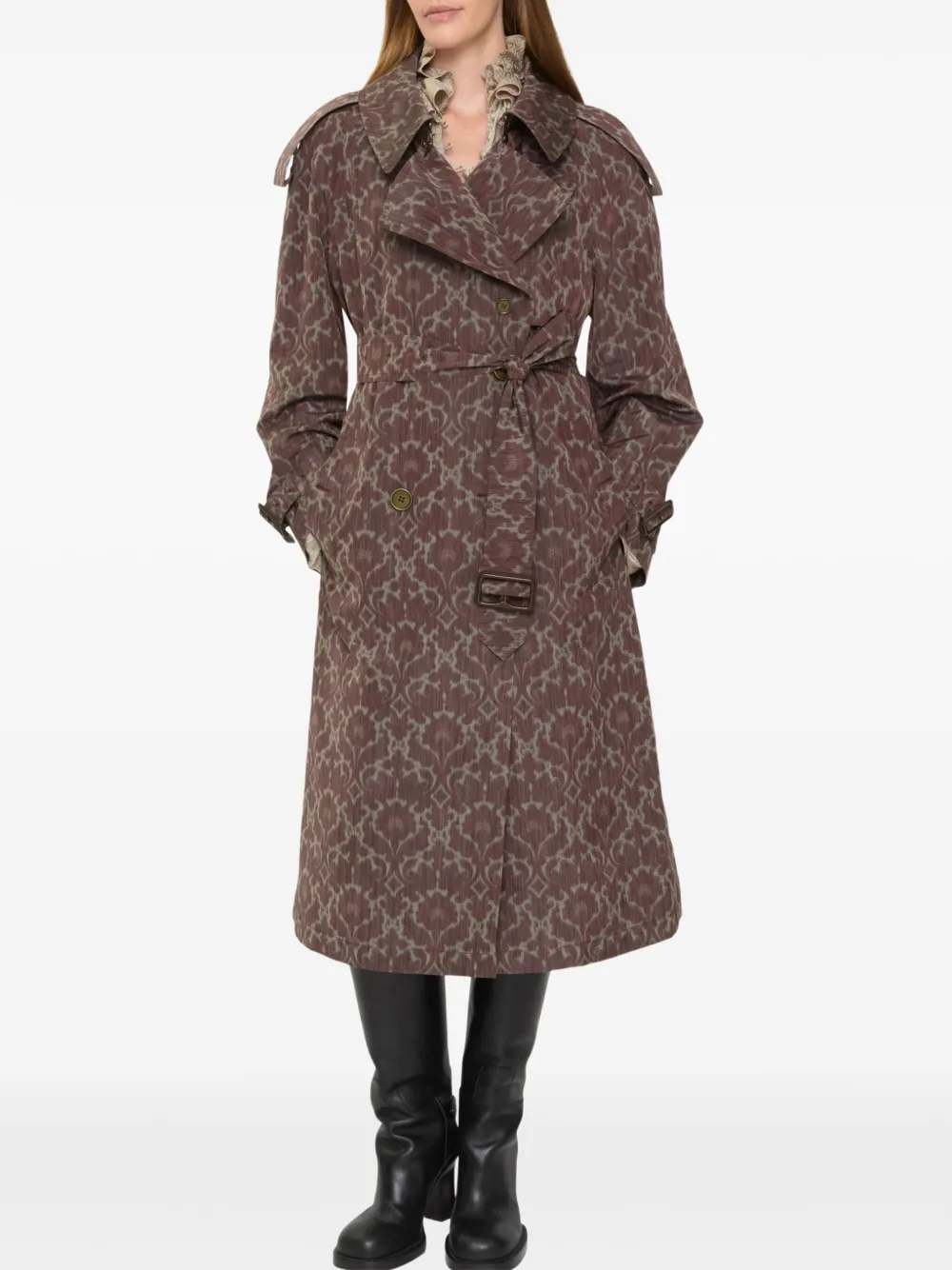 Тренч Burberry с поясом и принтом Baroque, коричневый — фото 3