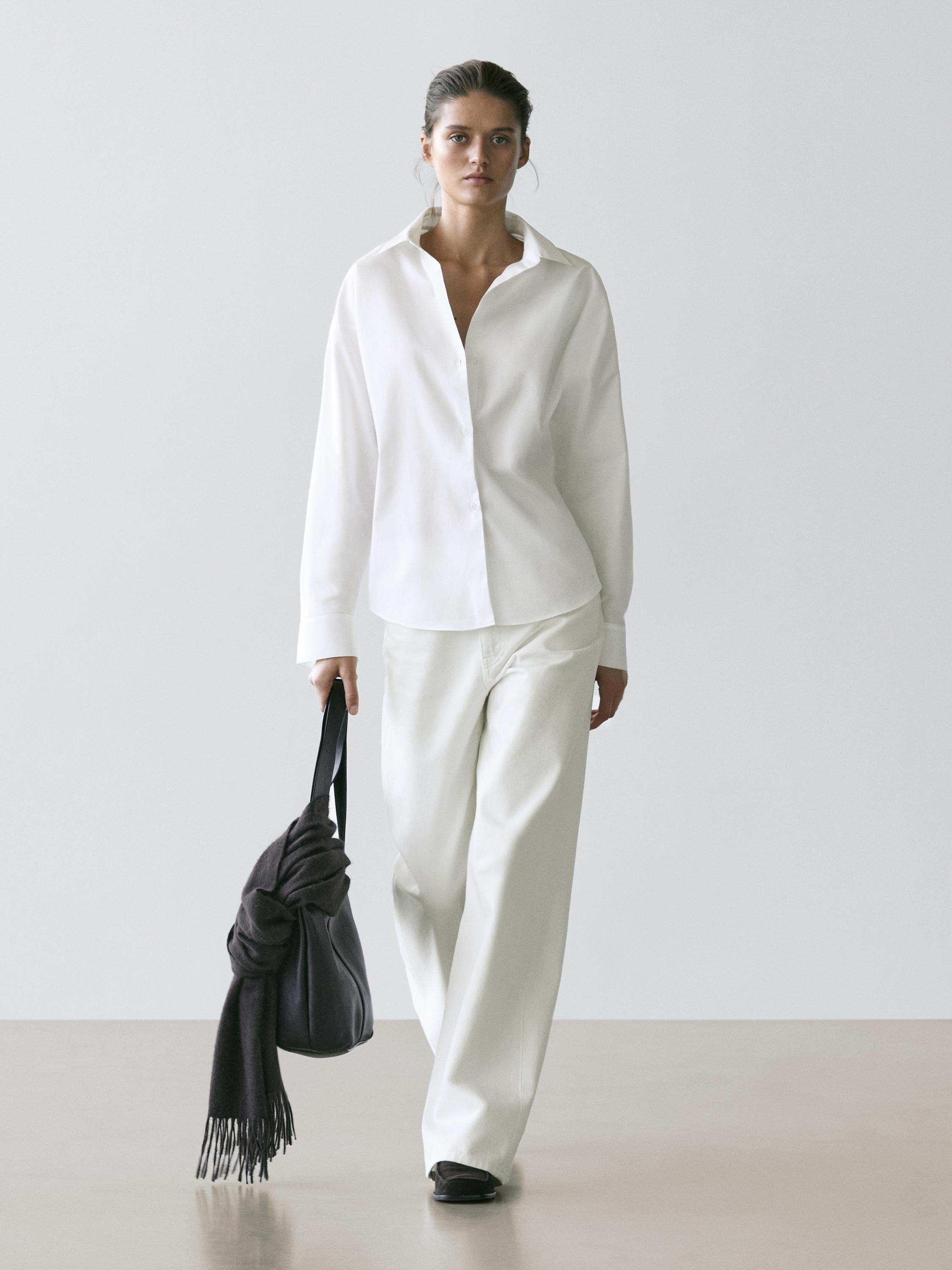 

Хлопковая рубашка из поплина с вытачками Massimo Dutti, white