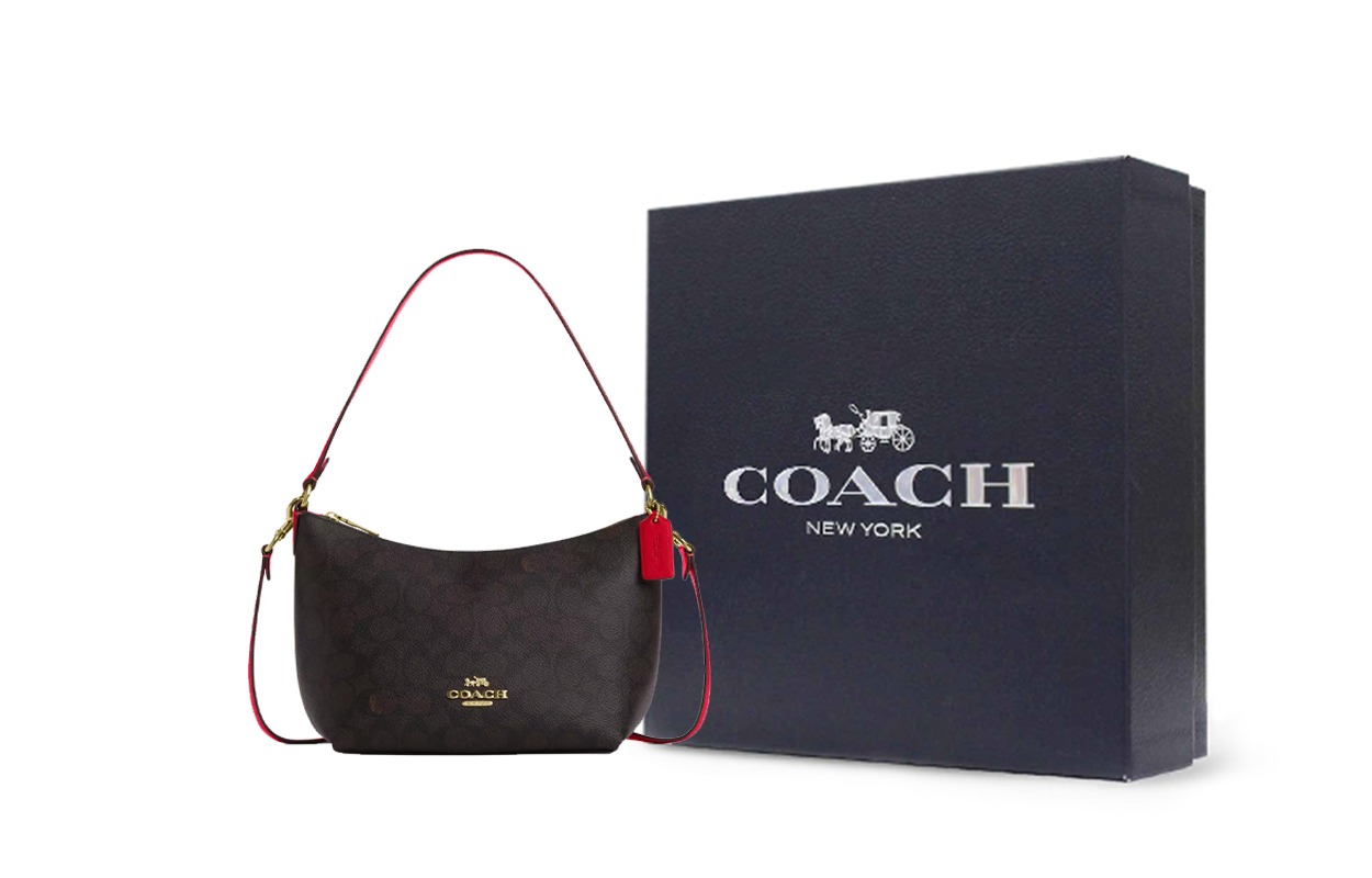 

COACH Сумка через плечо из вощеной парусины с декором из орехового дерева