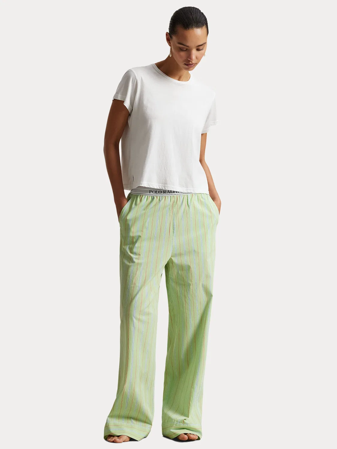 Пижамные штаны в полоску Polo Ralph Lauren, Green/White — фото 4