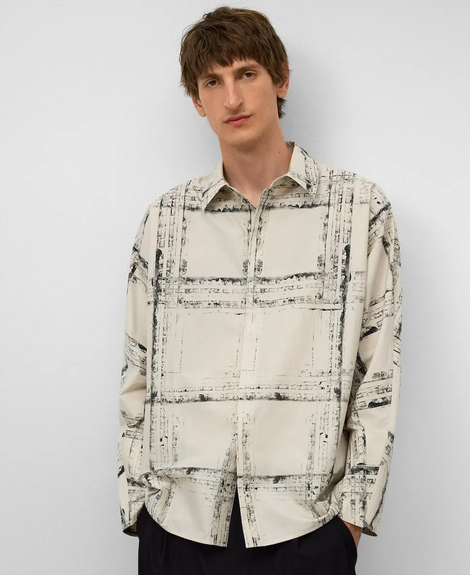 

Мужская оверсайз рубашка с принтом Adolfo Dominguez, серый