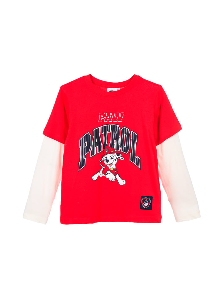 

Рубашка для мальчика из хлопка с длинными рукавами и принтом Marshall красного цвета Paw Patrol