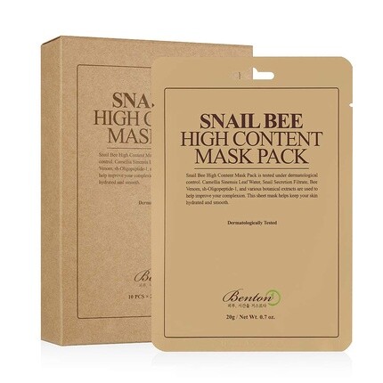 

Snail Bee High Content Mask Pack 20G 10 листов - Успокаивающая и увлажняющая тканевая маска для лица, Benton