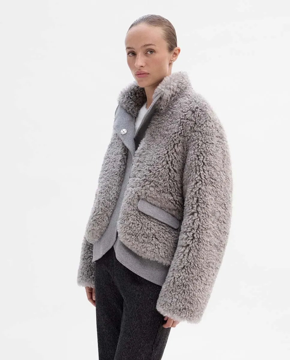 

Женская куртка под кожу с высоким воротником Simorra, серый