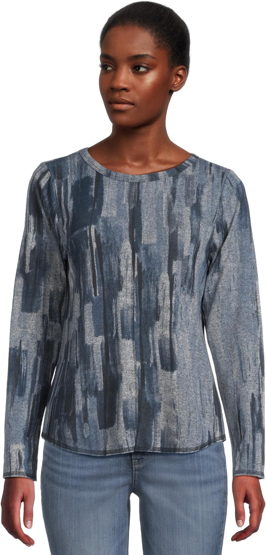 

Женский топ с круглым вырезом, длинными рукавами и оверлочной строчкой Elliott Lauren, Blue Multi 1