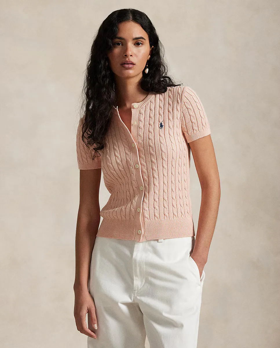 

Женский кардиган из хлопка с косами Polo Ralph Lauren, персиковый