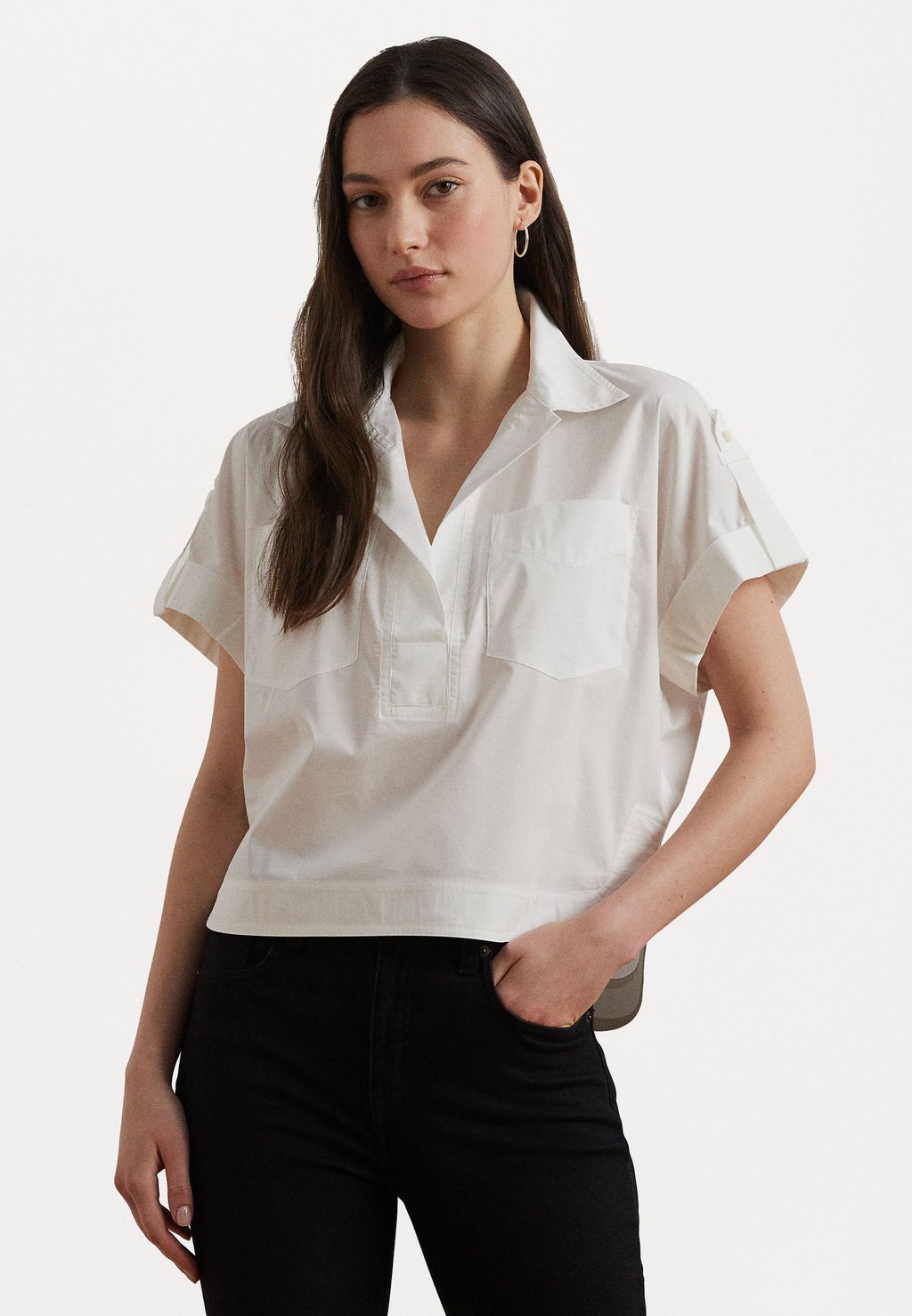 

Блуза COTTON BLEND SHORT SLEEVE CAMP SHIRT Lauren Ralph Lauren, белый
