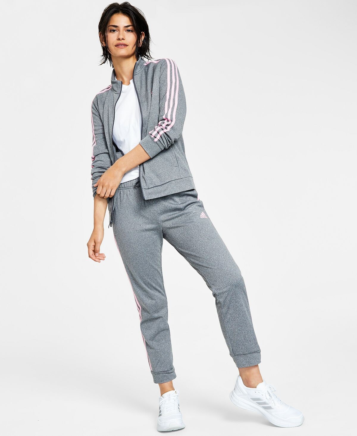 

Женская трикотажная спортивная куртка и спортивные брюки с 3 полосками adidas
