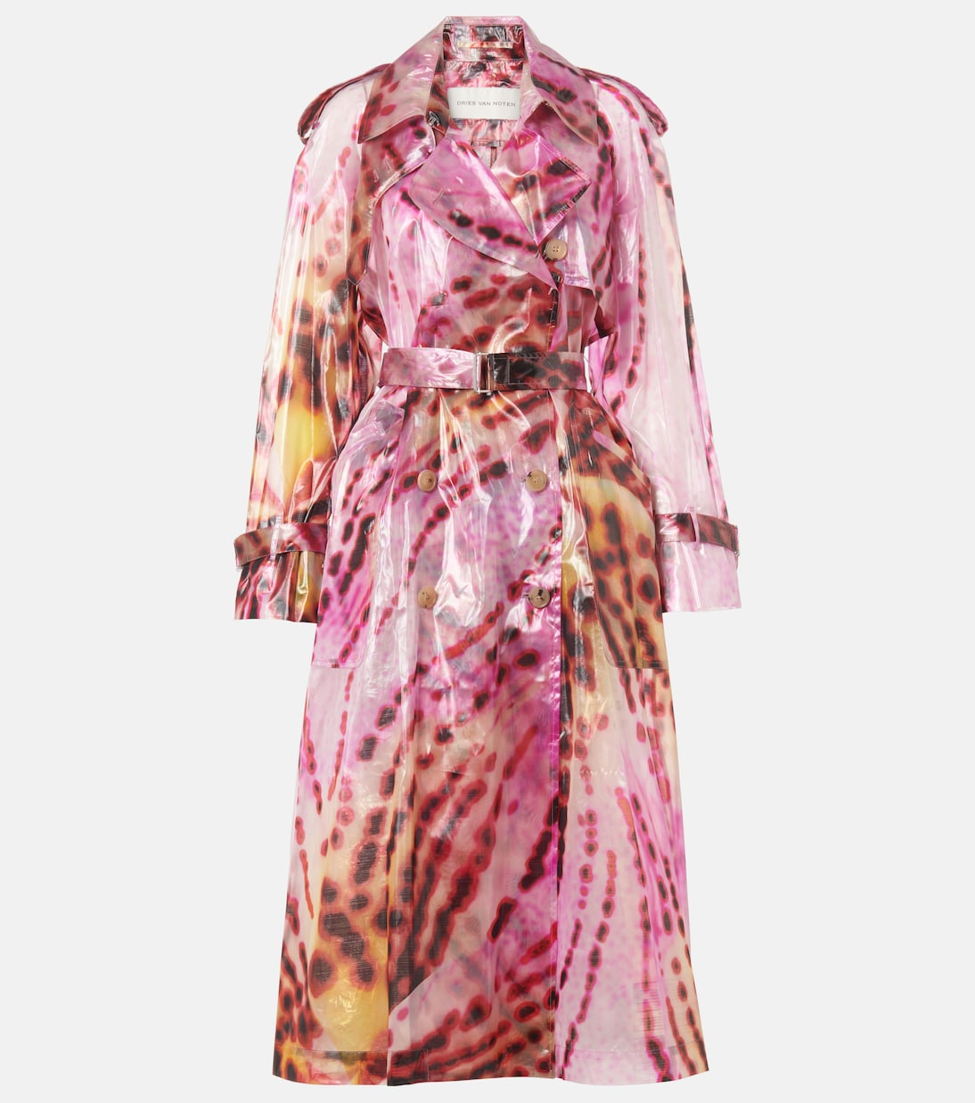 

Двубортный тренчкот с принтом Dries Van Noten, фуксия