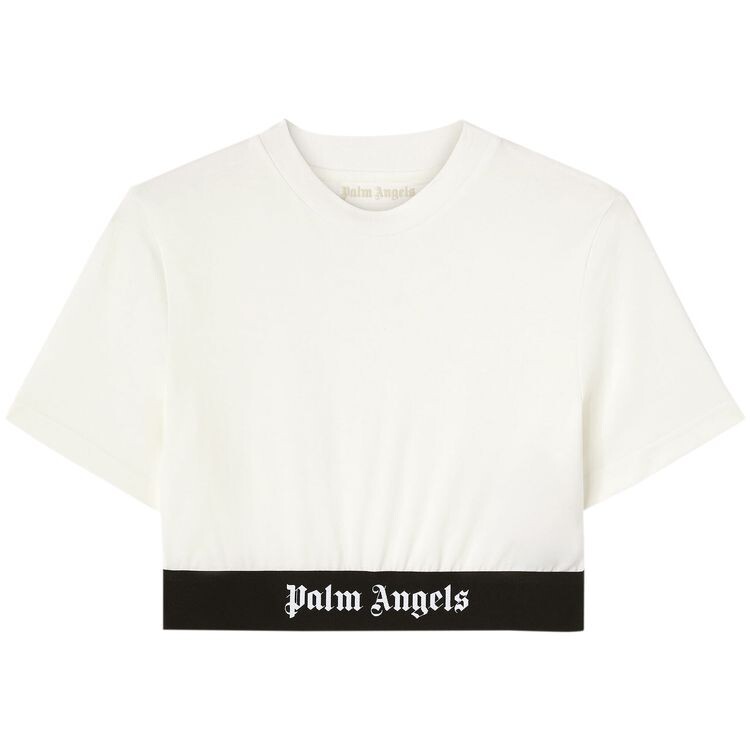 

Футболка Palm Angels Classic Logo Tape Crop Tee Off White/Black, белый