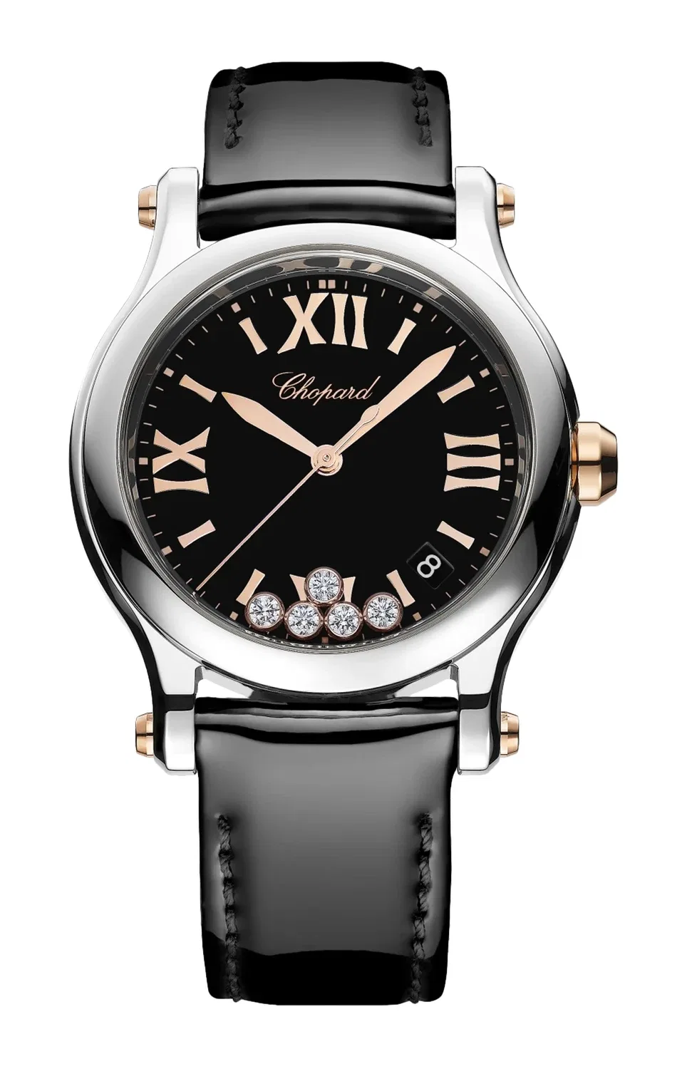 HAPPY SPORT 36 ММ, КВАРЦ, ЭТИЧЕСКОЕ РОЗОВОЕ ЗОЛОТО, LUCENT STEEL, БРИЛЛИАНТЫ - 278582-6014 CHOPARD, серебряный