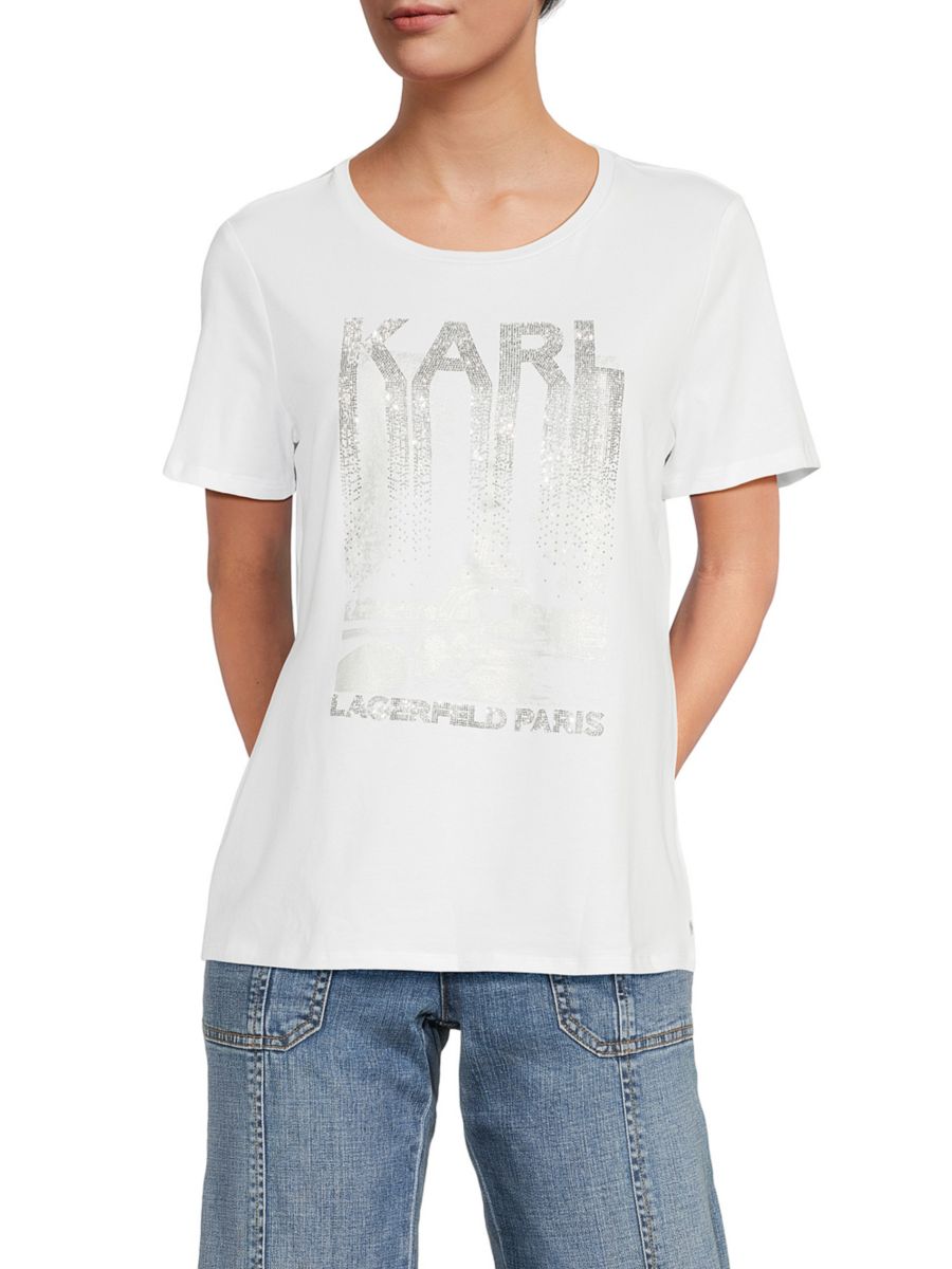 

Футболка с логотипом из эластичного хлопка Karl Lagerfeld Paris, цвет White Silver