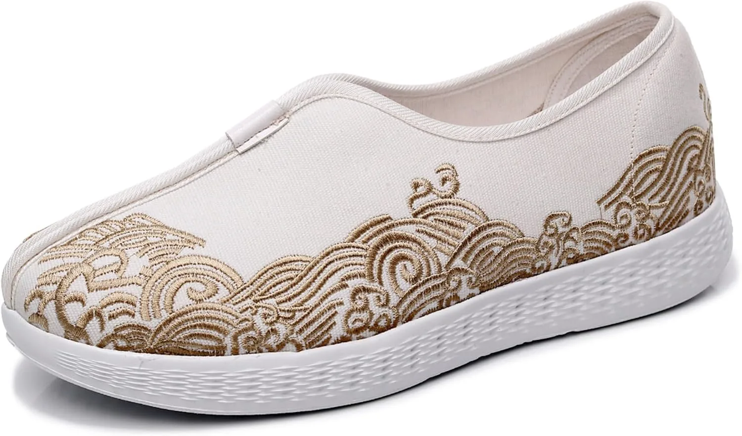 

Вышитые традиционные китайские слипоны-лоферы с драконом для мужчин из канваса - удобная и стильная повседневная обувь для ходьбы с противоскользящей резиновой подошвой, идеально подходит для ежедневной носки, обувь для кунг-фу WEALTHKING, белый