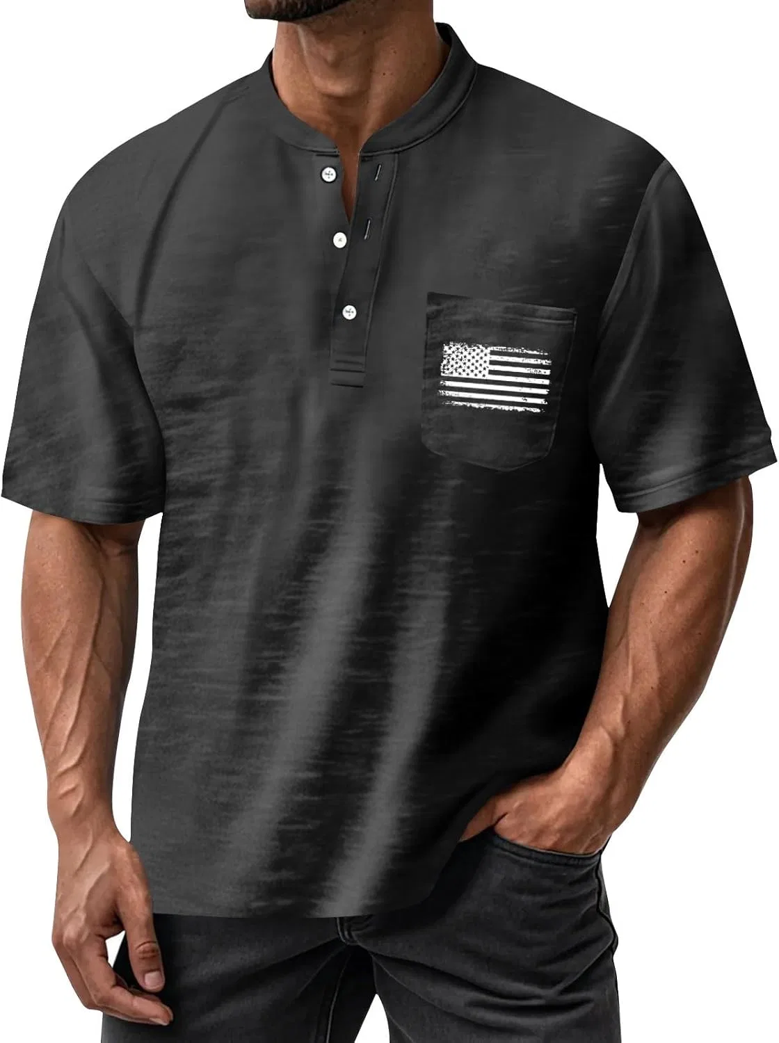 Футболка мужская с американским флагом, короткий рукав, 3-black