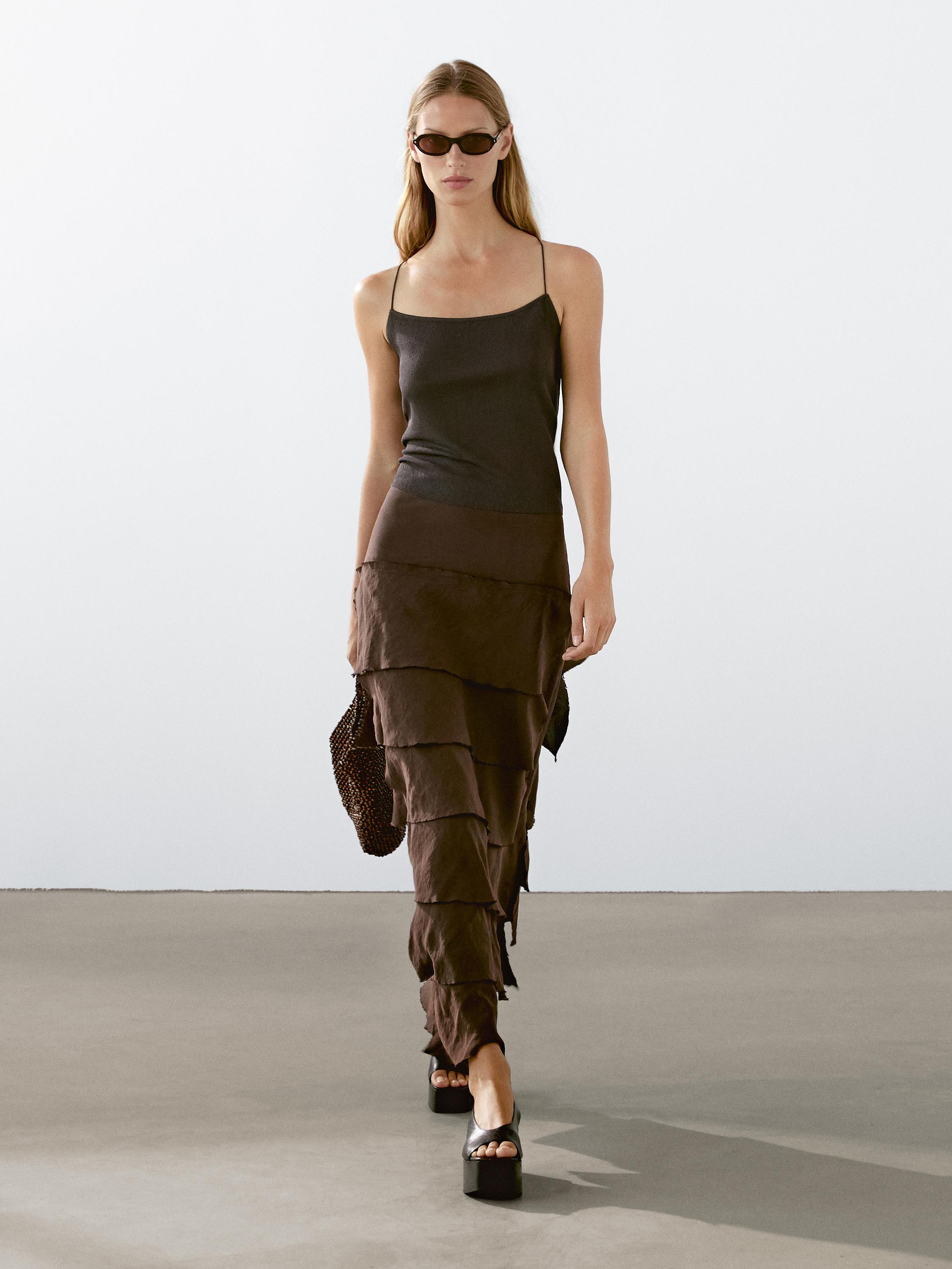 

Юбка миди с оборкой Massimo Dutti, шоколадный