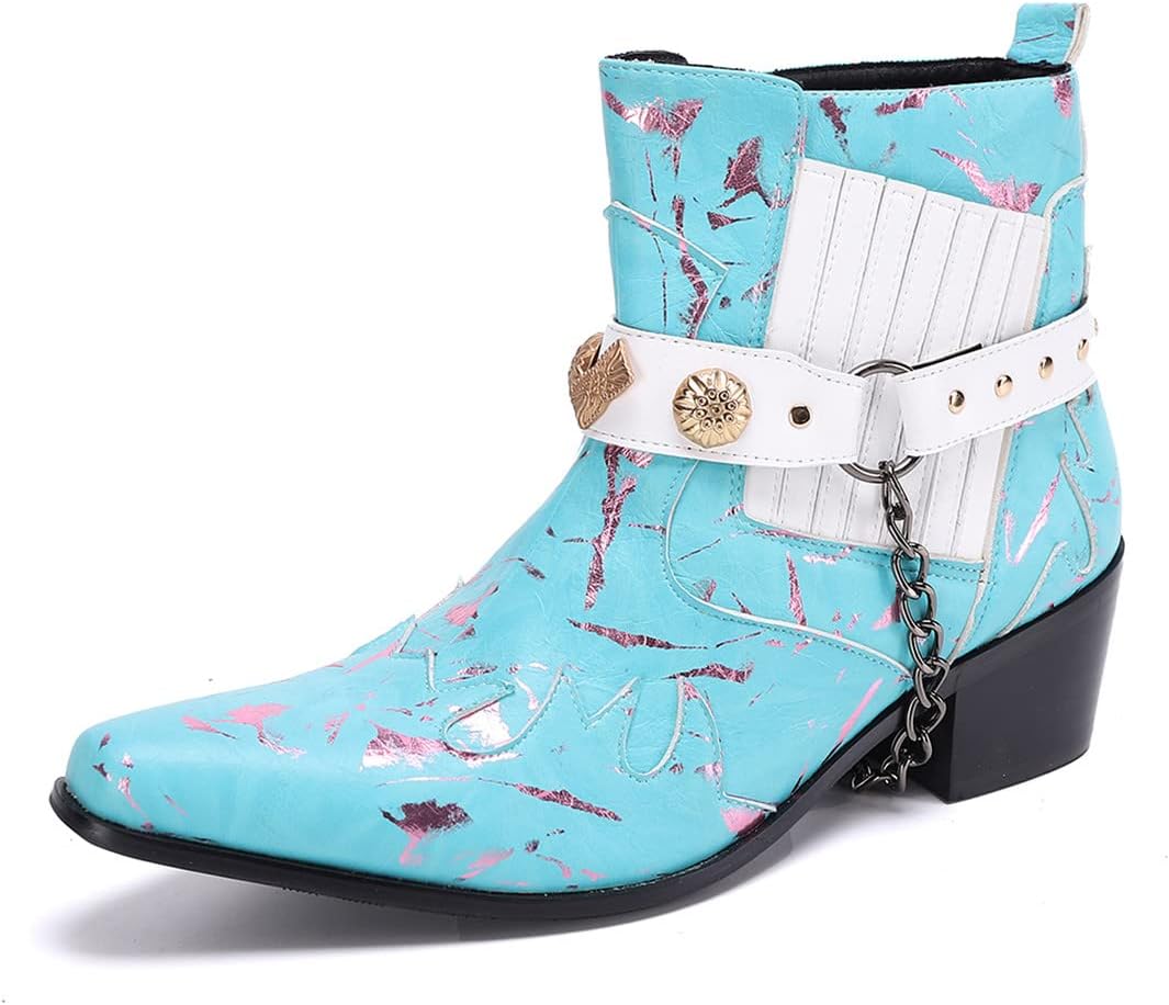 

Мужские повседневные ботинки-челси Santimon Mens Casual Ankle - настоящие кожаные ковбойские ботинки с пряжкой и цепочкой для выпускного, свадьбы, бального вечера и дискотеки, синий