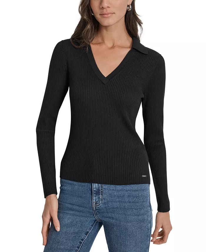 

Маленький ребристый свитер с воротником-стойкой DKNY Jeans, черный