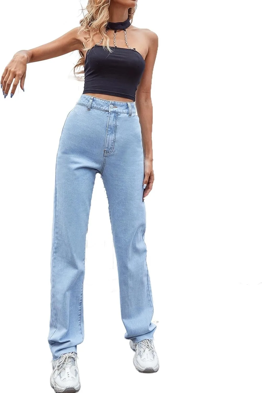Женские широкие прямые джинсы High Waisted Loose Fit