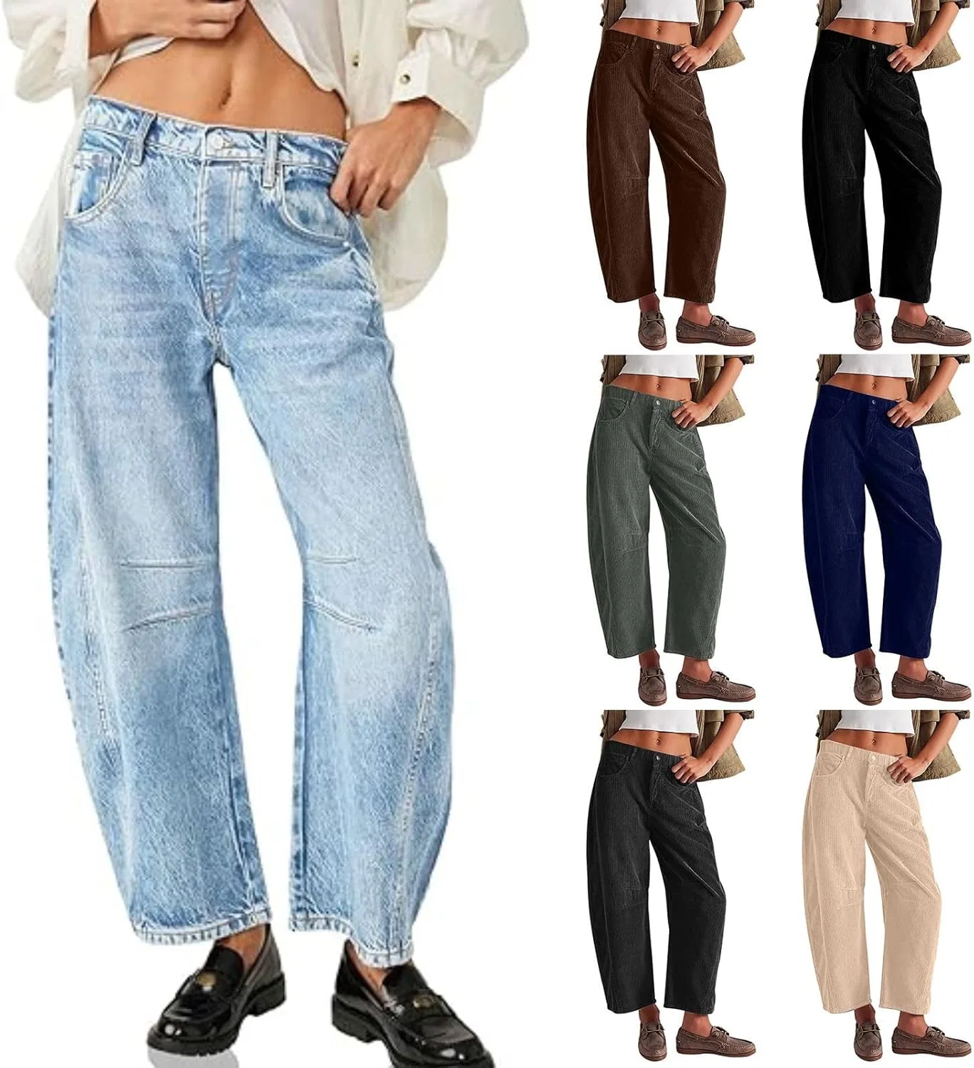 Джинсы свободные, Women's Corduroy Pants, Sky Blue