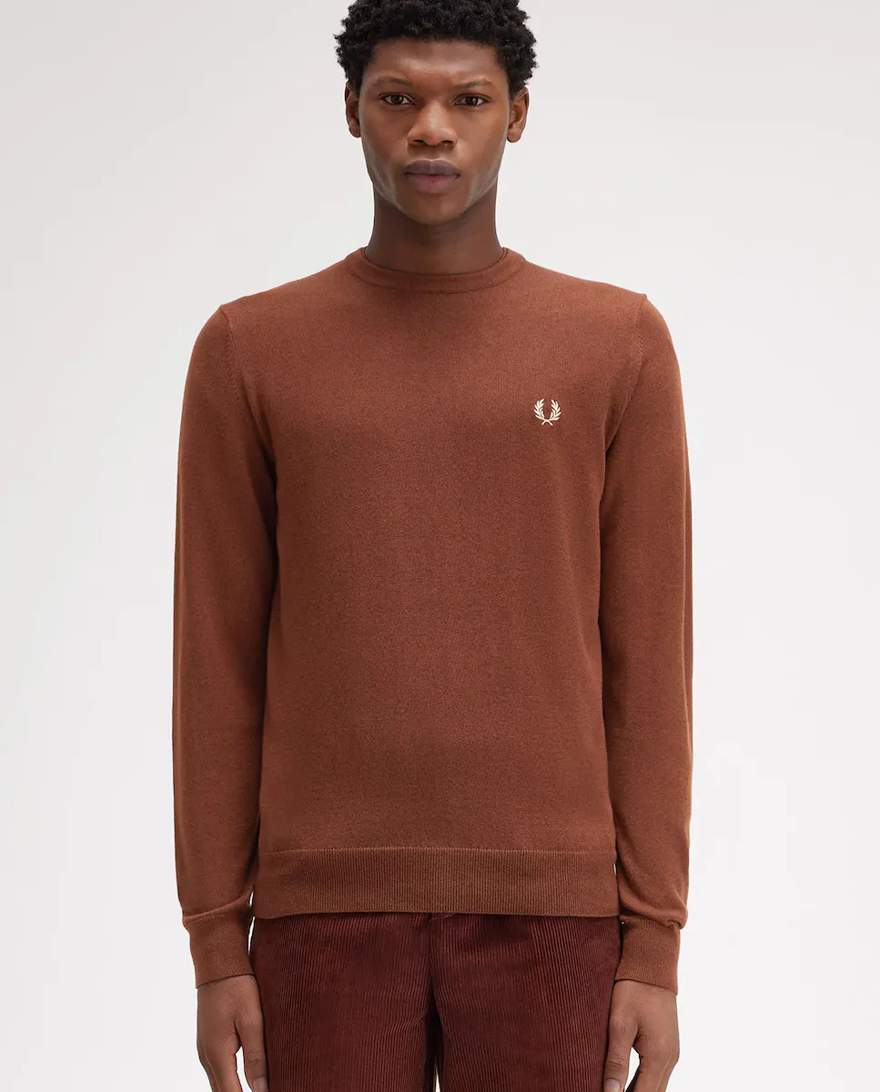 

Мужской свитер с однотонным круглым вырезом Fred Perry, коричневый