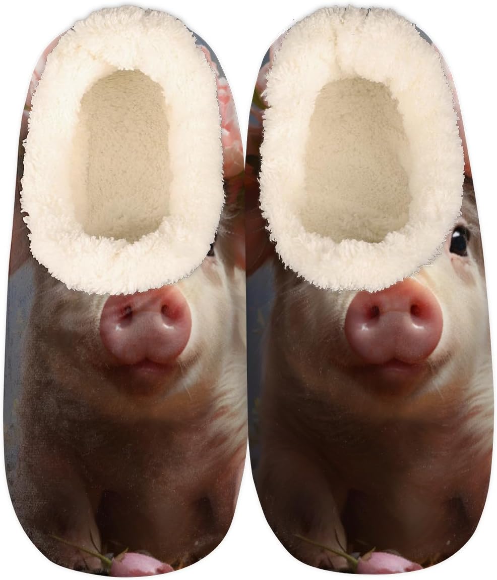 

Мягкие домашние тапочки для женщин и мужчин, с рисунком свинки и роз, на противоскользящей флисовой подкладке, домашние тапочки для спальни с плюшевой подкладкой, теплые тапочки с изображением свинки Pardick, мультиколор