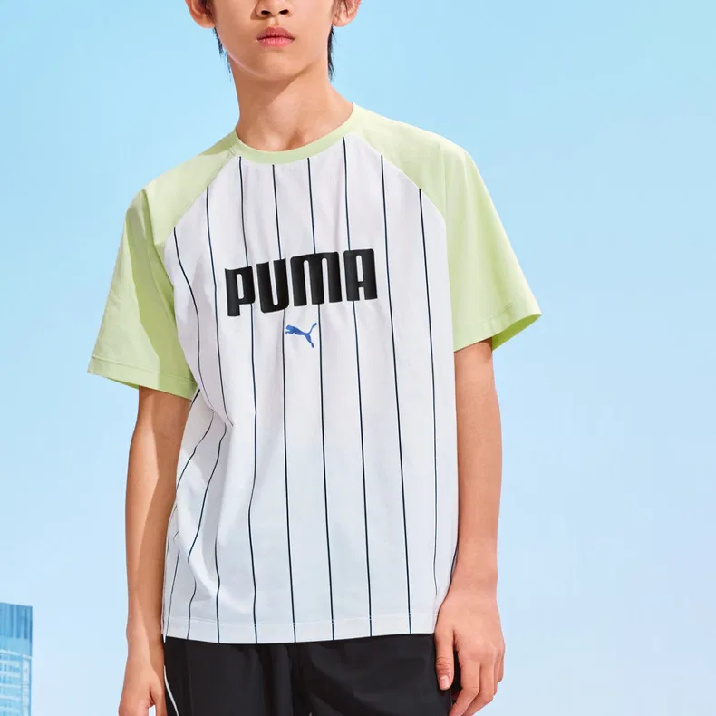Детская футболка с круглым вырезом PUMA, White Green Tone 00314 — фото 3