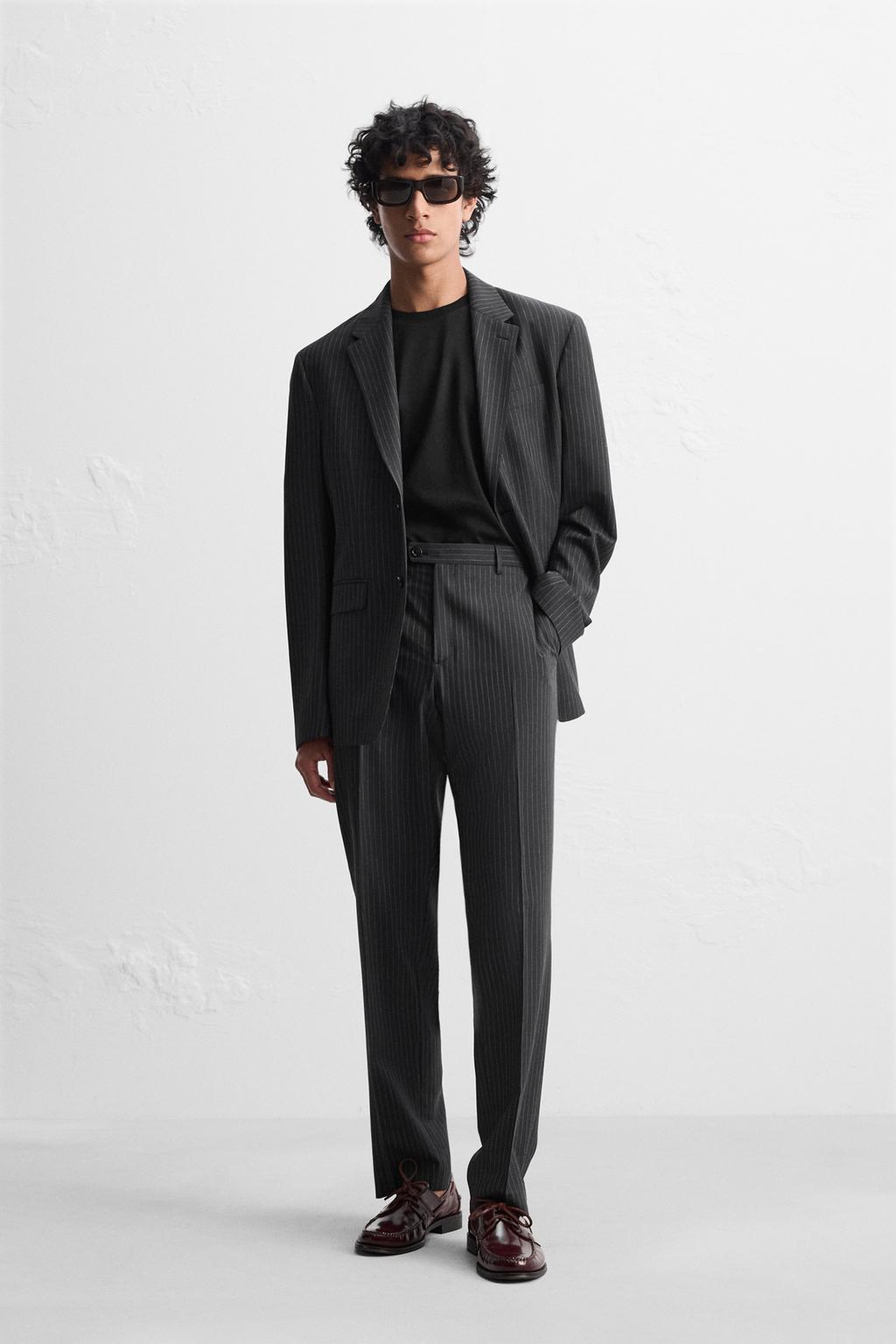 

Брюки от костюма в тонкую полоску ZARA, темно-синий