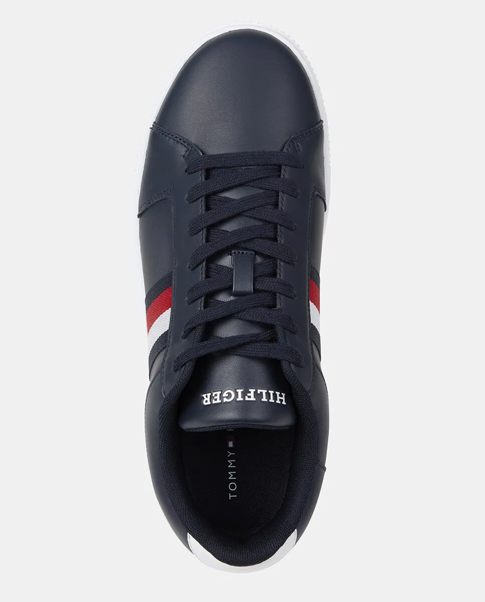 Мужские низкие кожаные кеды с боковым брендингом Tommy Hilfiger, темно-синий — фото 4