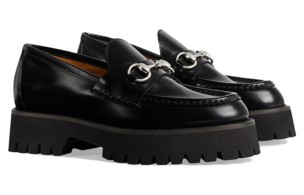 Кроссовки rubber lug sole loafer with horsebit 'black leather' Gucci, черный — фото 3