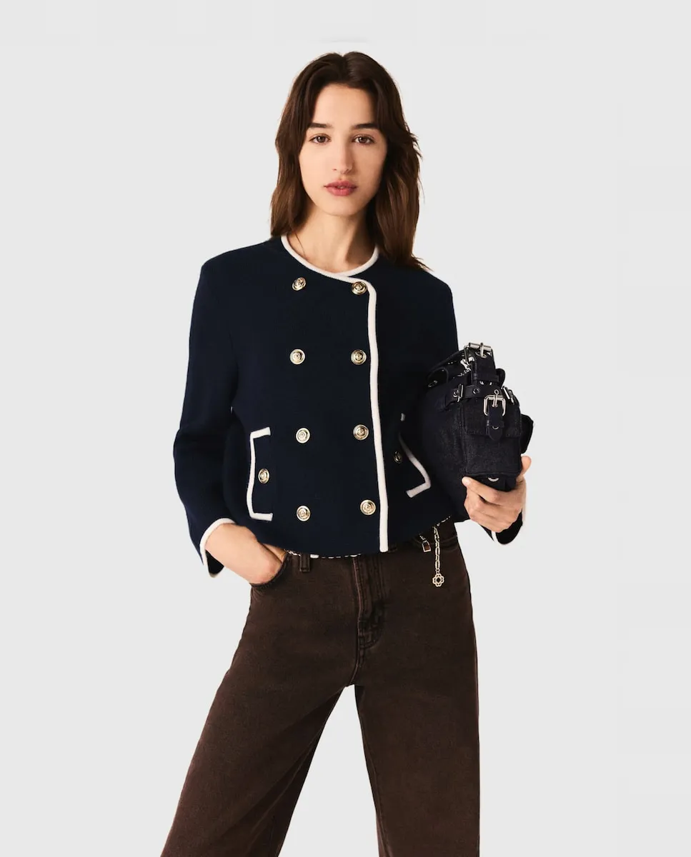 

Женская структурированная вязаная куртка Maje, темно-синий