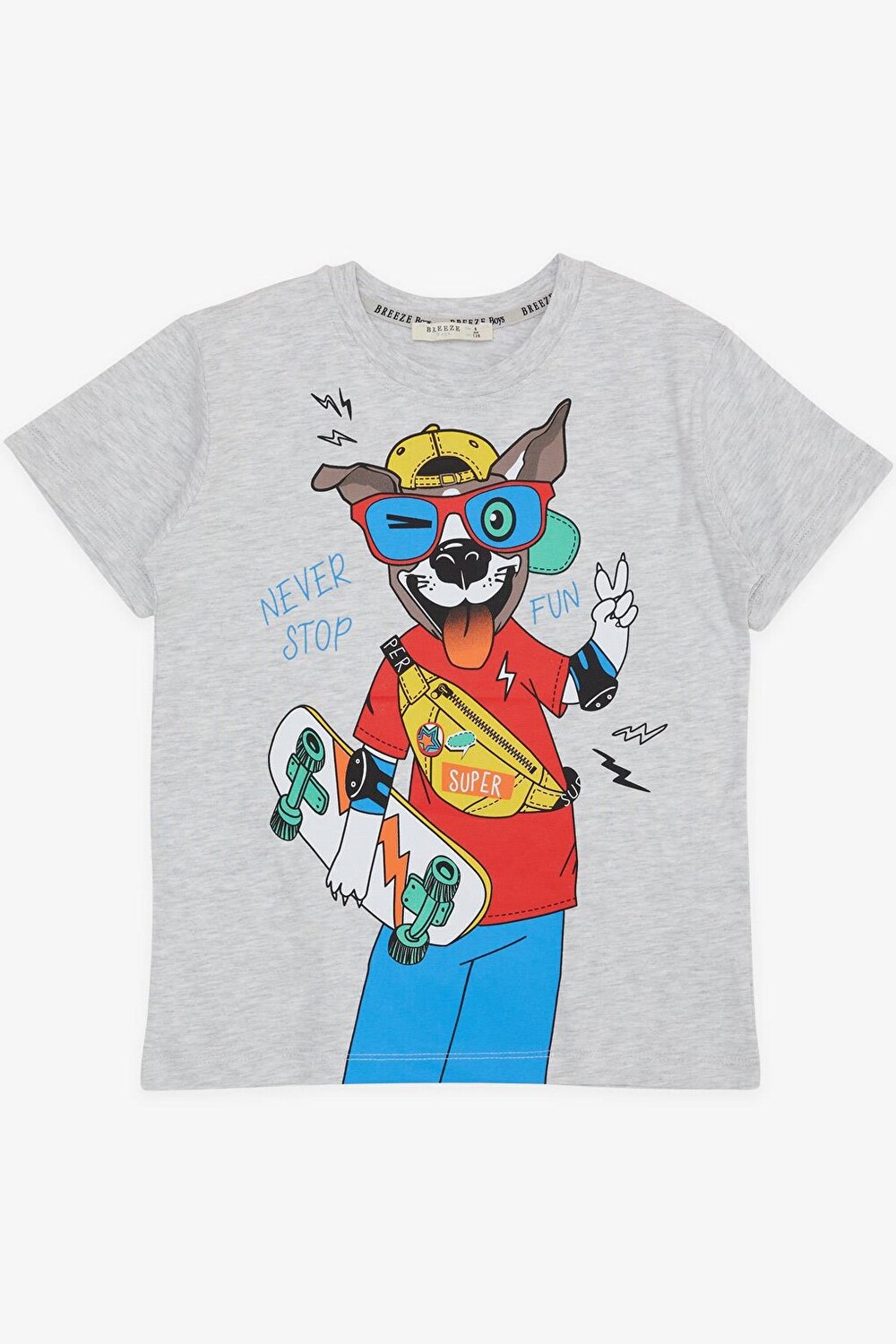 

Футболка для мальчиков с принтом Crazy Skater Puppy, светло-серый меланж (5–10 лет) Breeze