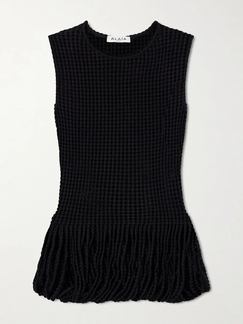 Вязаный топ с объемным низом Alaïa, черный