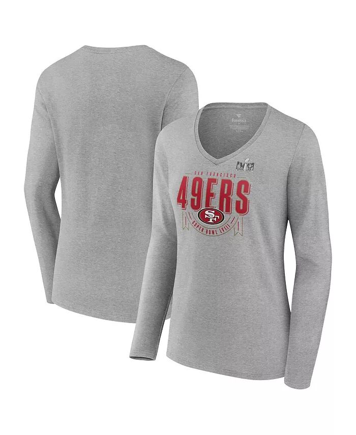 

Женская футболка Heather Gray San Francisco 49ers Super Bowl LVIII Quick Pass с длинным рукавом и V-образным вырезом Fanatics